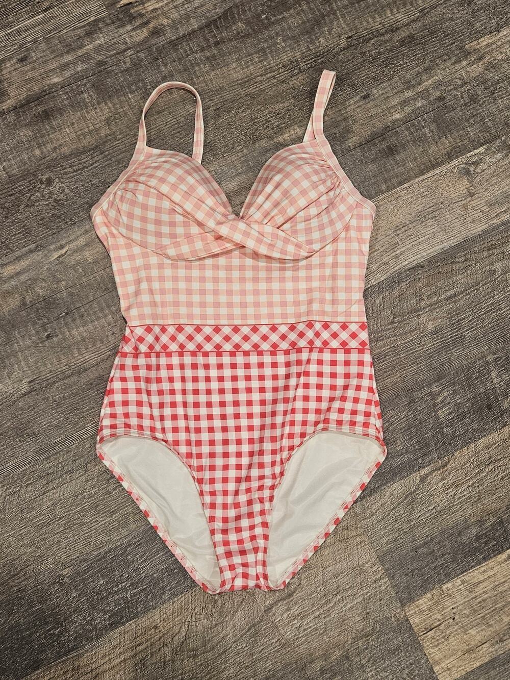 Draper James Lands End Swimsuit Womens 12 Pink Cottage Pin Up Gingham One Piece
